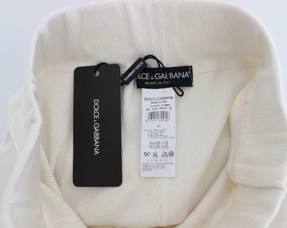 White Wool Stretch High Waist Tights Pants