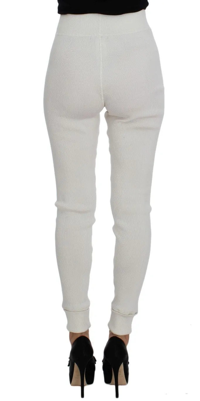 White Wool Stretch High Waist Tights Pants