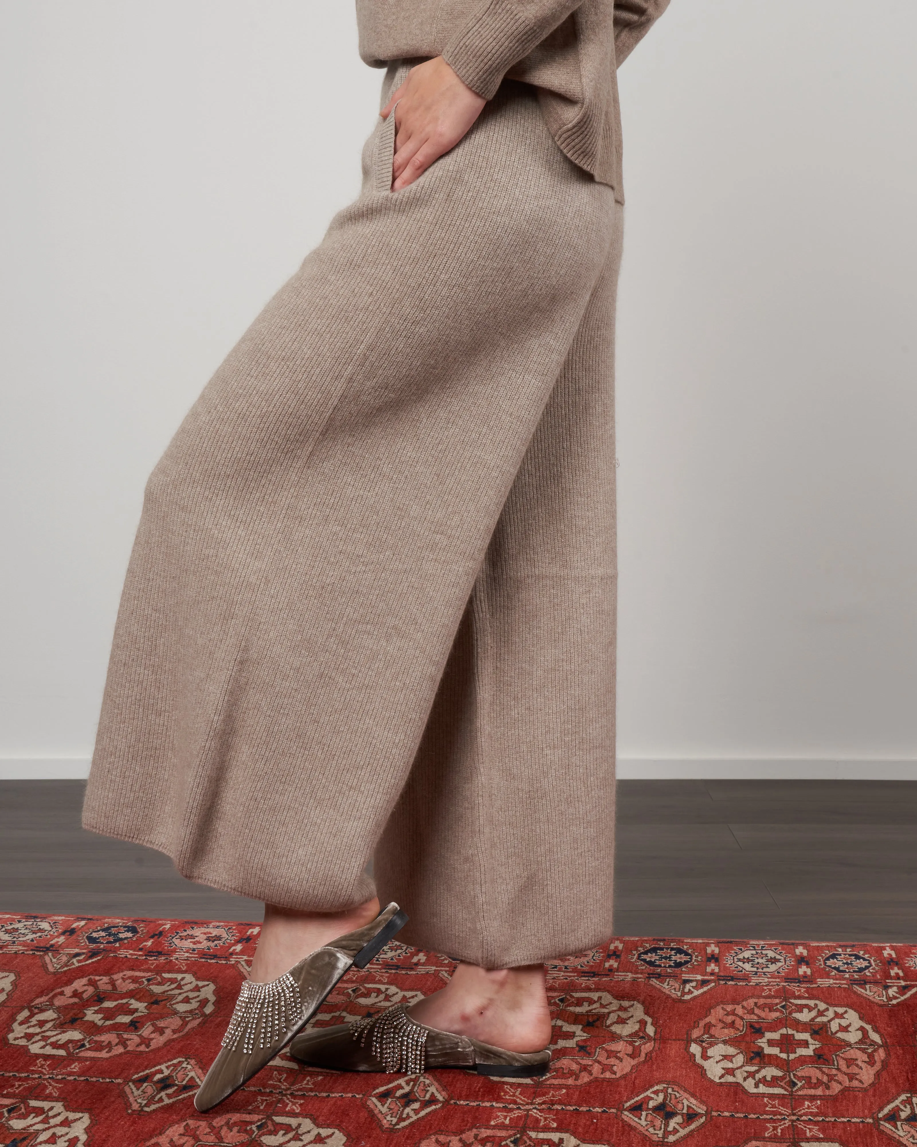 wide leg pull on pant - beige
