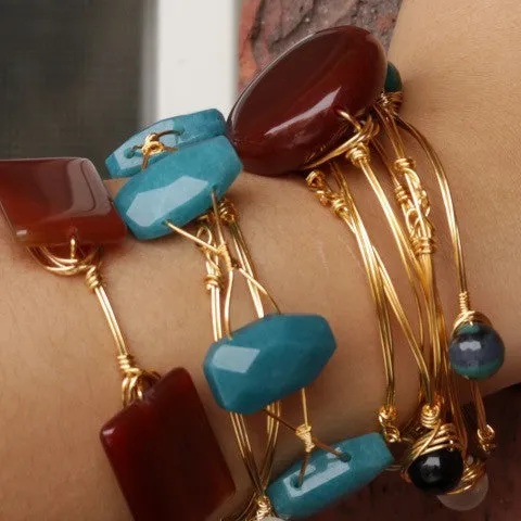 Wire Wrapped 3 Carnelian Stones Bracelet