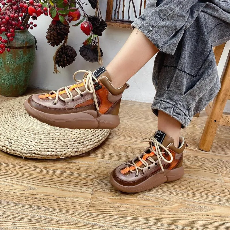 Women Lace-up Mixed Colors Round Toe Boots