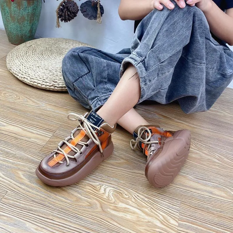 Women Lace-up Mixed Colors Round Toe Boots