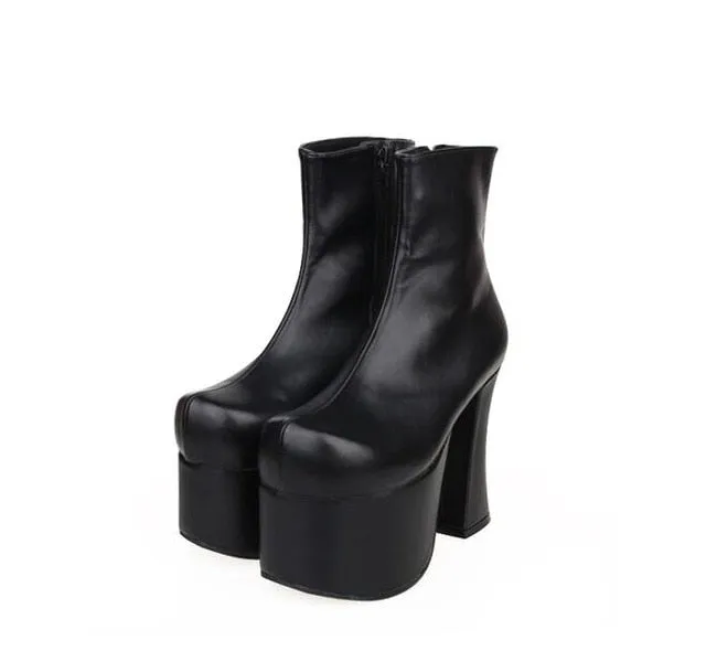 Women punk motorcycle boots high trifle heels