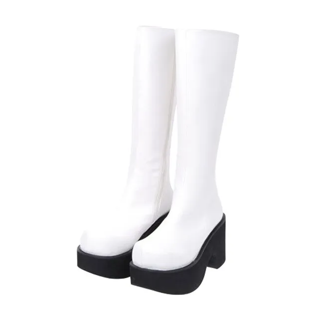 Women punk motorcycle boots high trifle heels