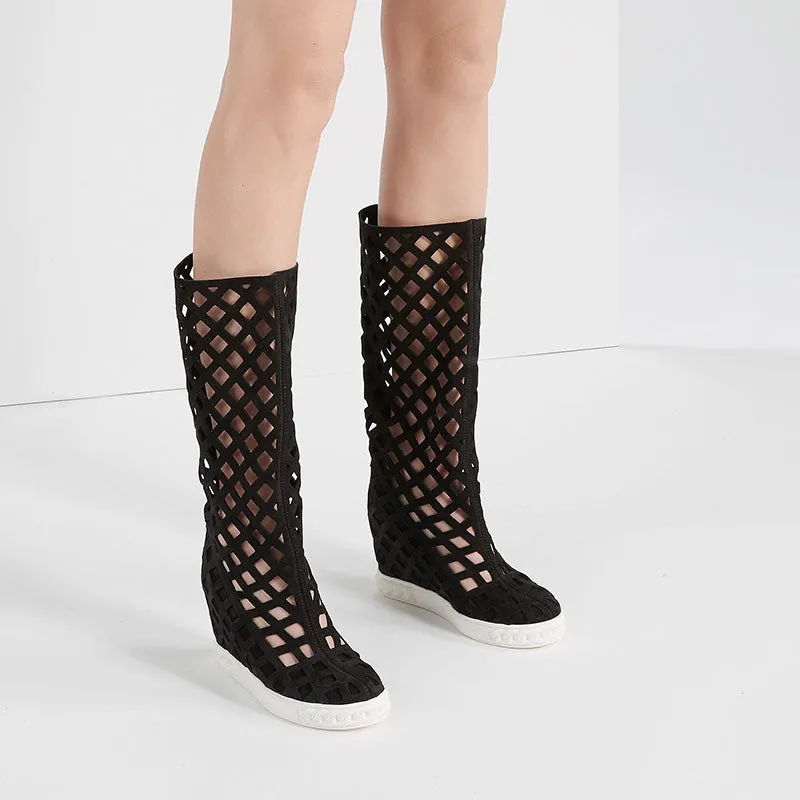 women suede wedges heels slip on boots