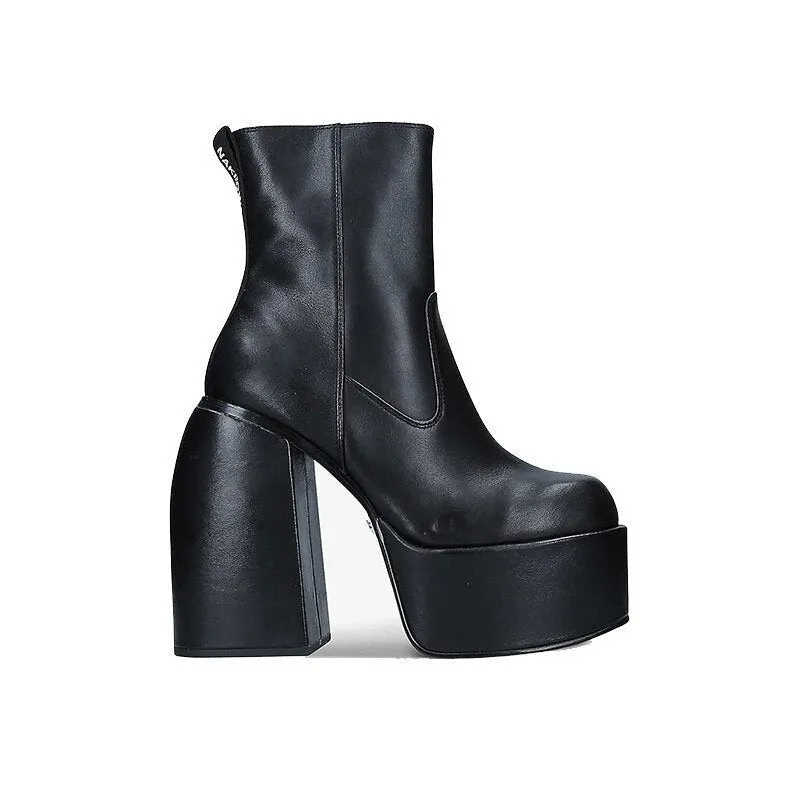 Women Thick Heels Platform Ankle Boots Stretch Knee High Heels