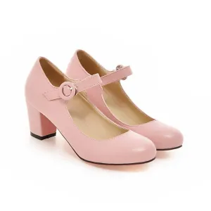 Women's Ankle Straps Round Toe Chunky Heels Shoes 1060