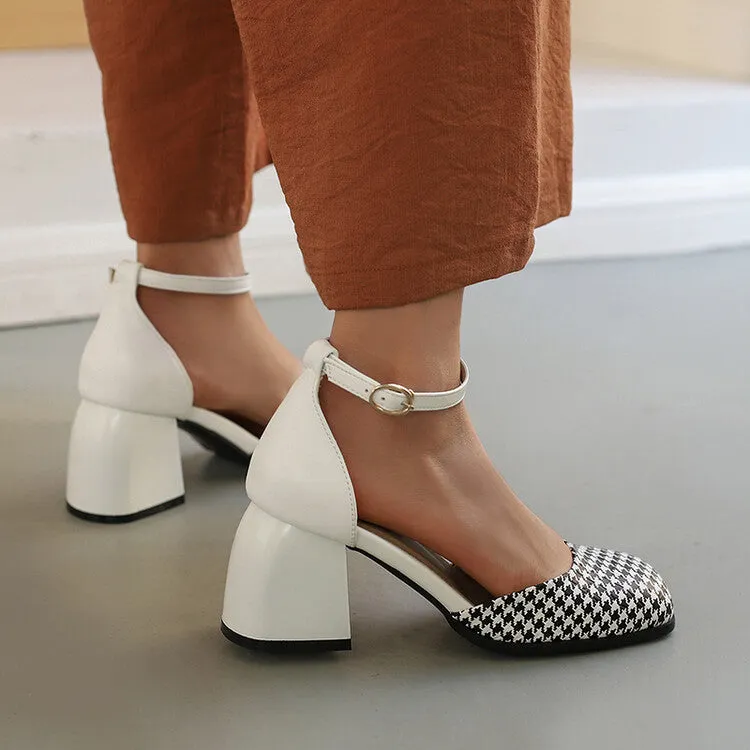 Women's Bicolor Square Toe Ankle Strap Block Heel Sandals