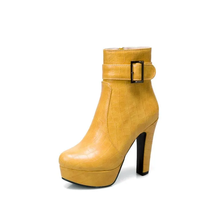 Women's Buckle Platform High Heel Short Boots