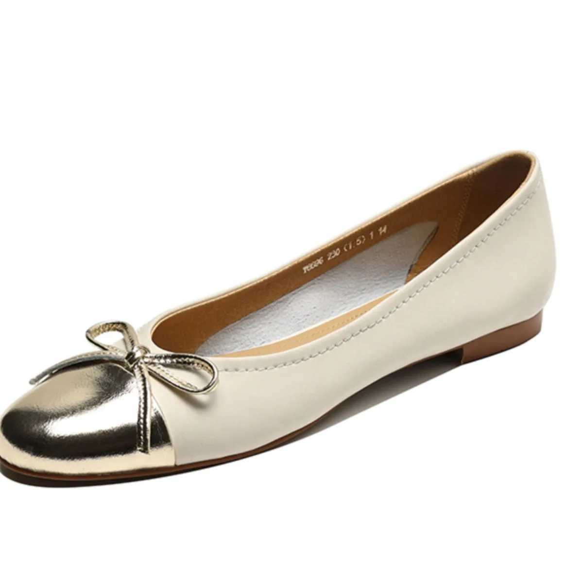Womens Leather Ballet Flats Shoes with Bow and Color Block Design
