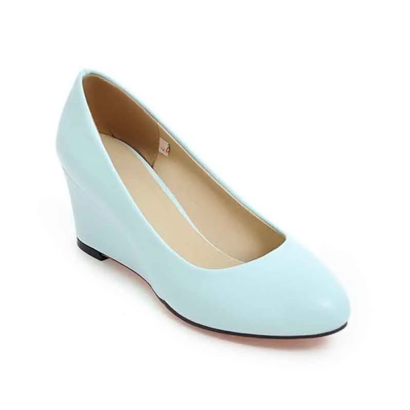 Womens Platform Wedges Pu Leather Dress Heels 6cm Small And Big Size Shoes