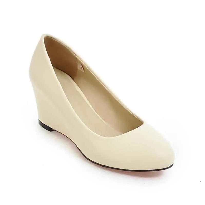 Womens Platform Wedges Pu Leather Dress Heels 6cm Small And Big Size Shoes