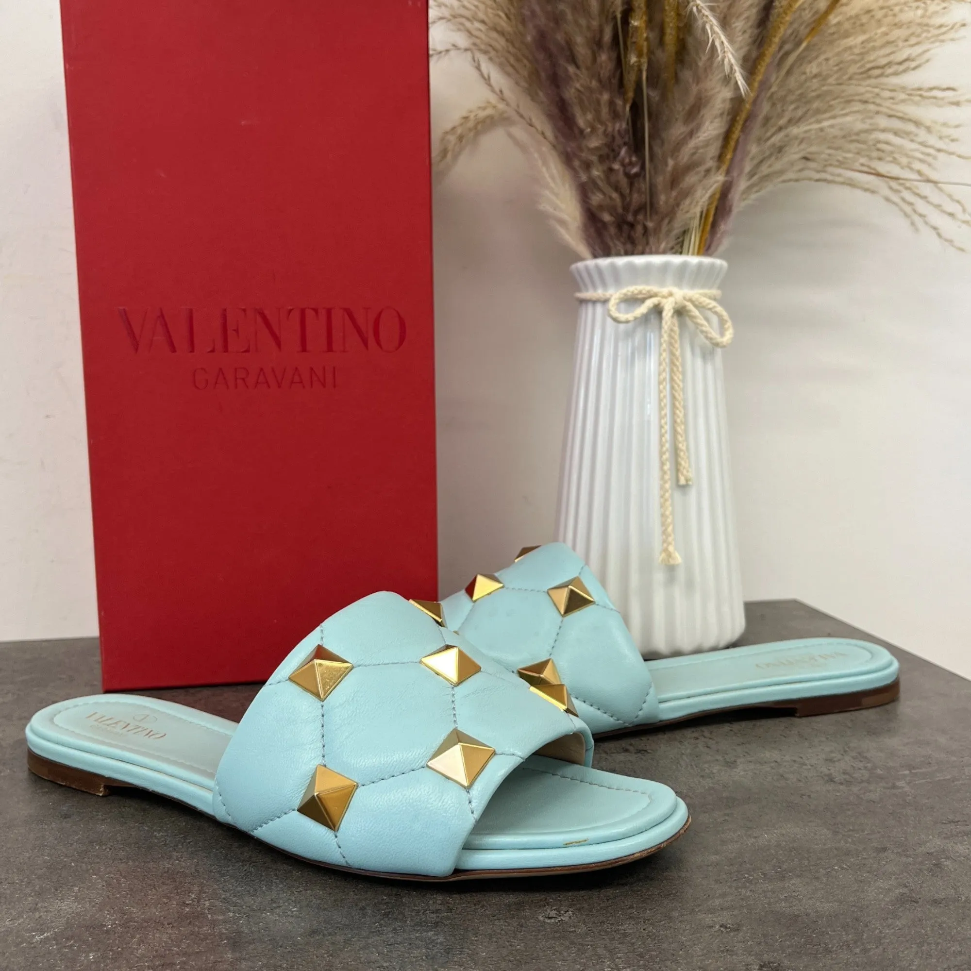 Women's Roman Quilted Stud Slide Sandals Blue Size EU 39 / UK 6