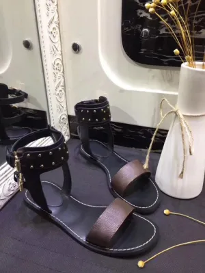 Women's sandals shoes  summer new Rome high help rivet feet women's shoes leather flat flat heel set of sandals