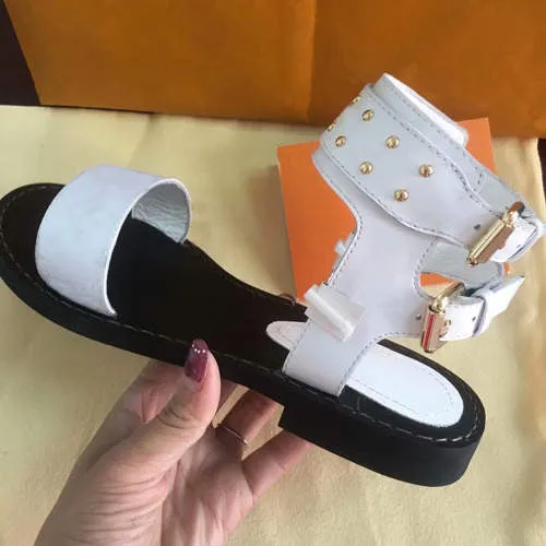 Women's sandals shoes  summer new Rome high help rivet feet women's shoes leather flat flat heel set of sandals