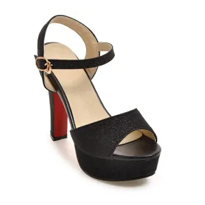 Women's Sparkling Peep Toe Ankle Strap Buckle Platform Chunky Heel Sandals