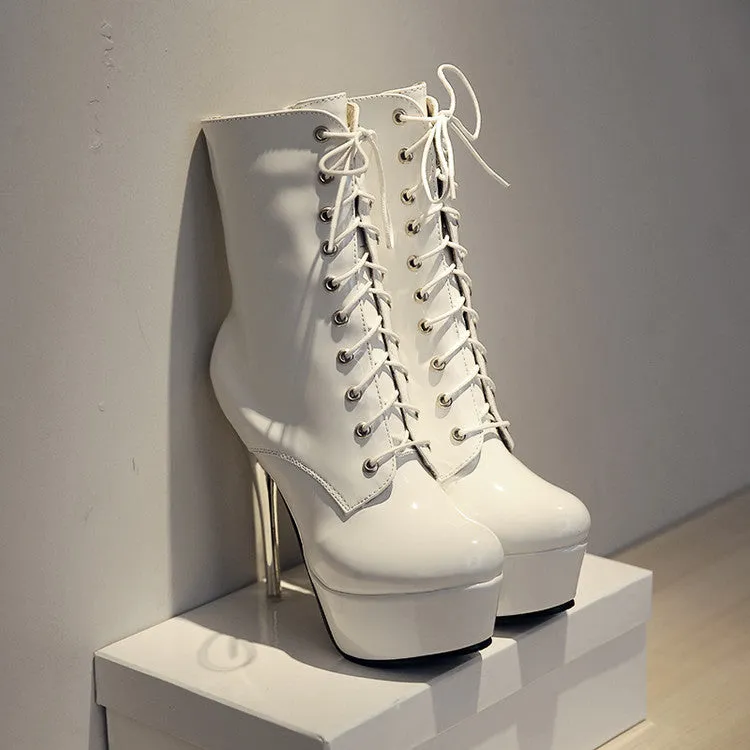 Womens Stiletto High Heels Lace Up Platform Clubwear Shoes