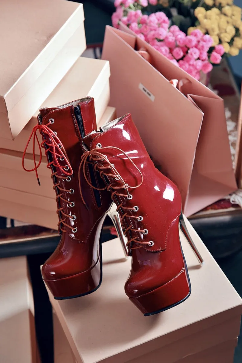 Womens Stiletto High Heels Lace Up Platform Clubwear Shoes