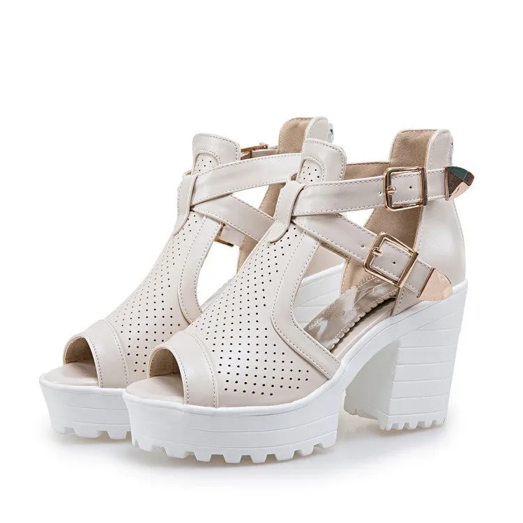 Women's Straps Buckle Platform Sandals Chunky High Heels Shoes 2383