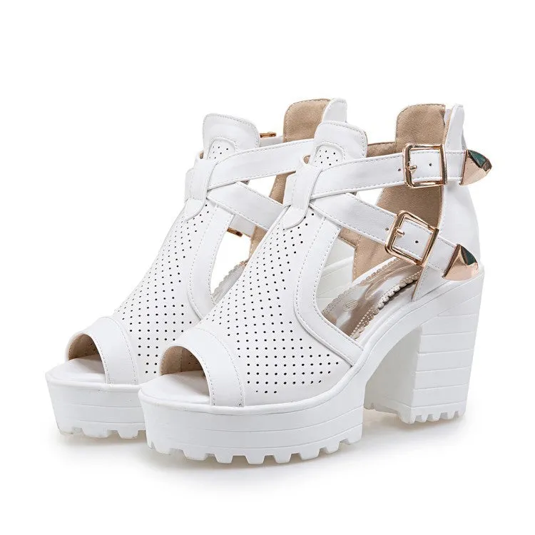 Women's Straps Buckle Platform Sandals Chunky High Heels Shoes 2383