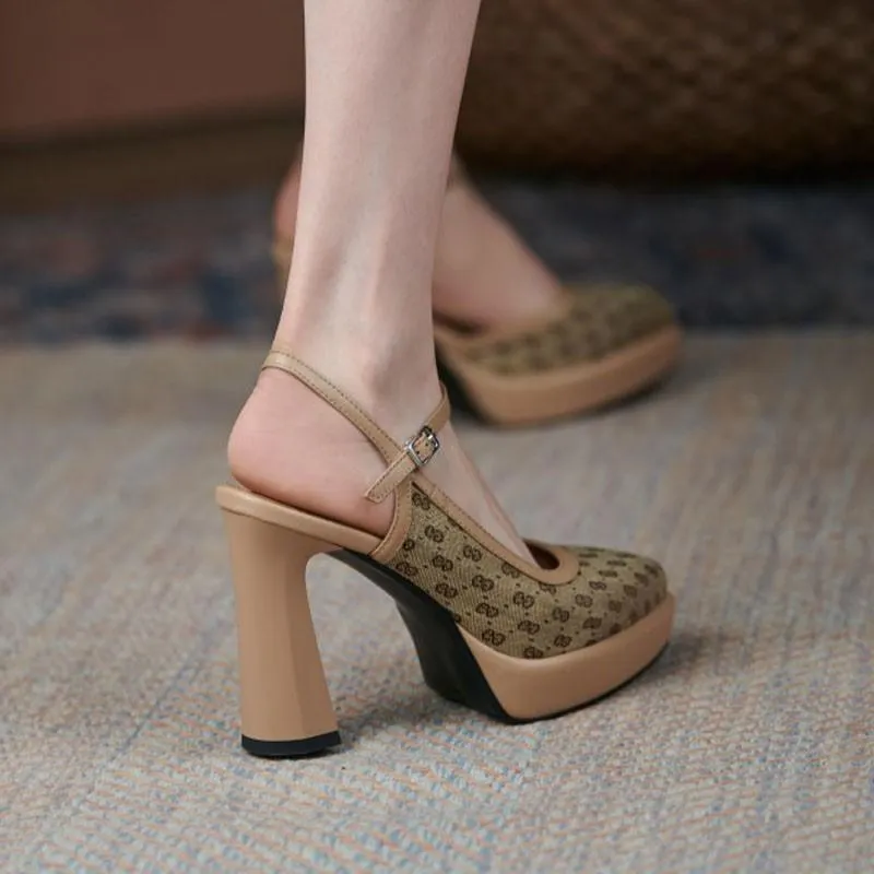 Women's thick heels leather high heels