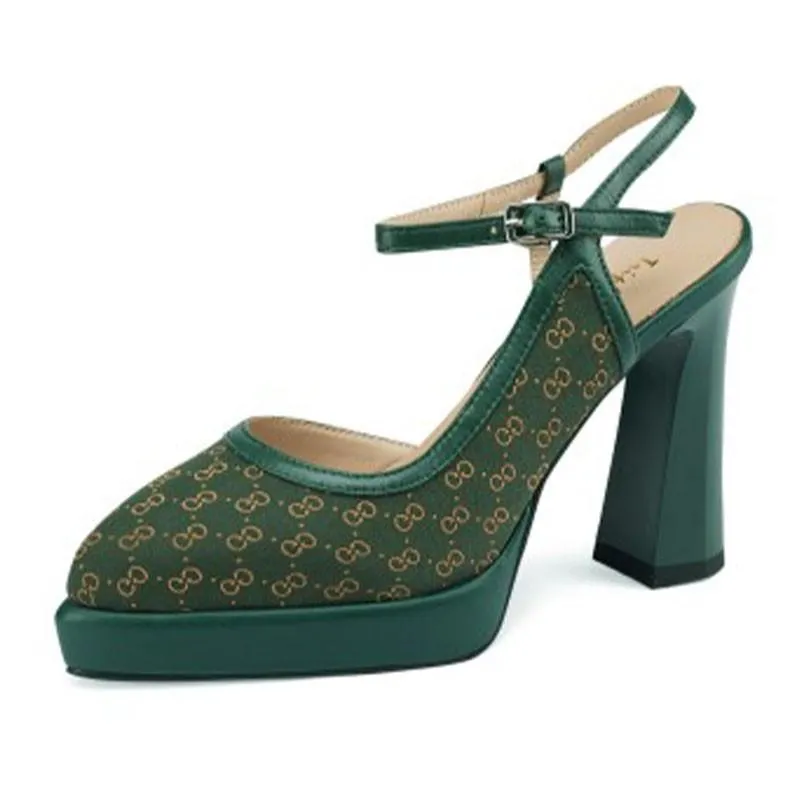 Women's thick heels leather high heels