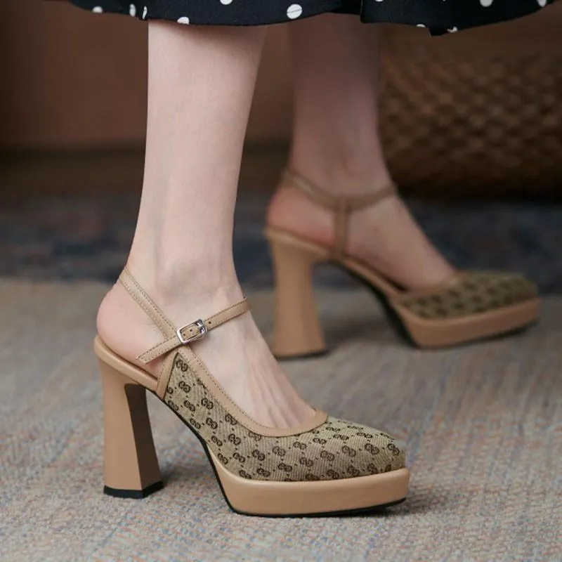 Women's thick heels leather high heels