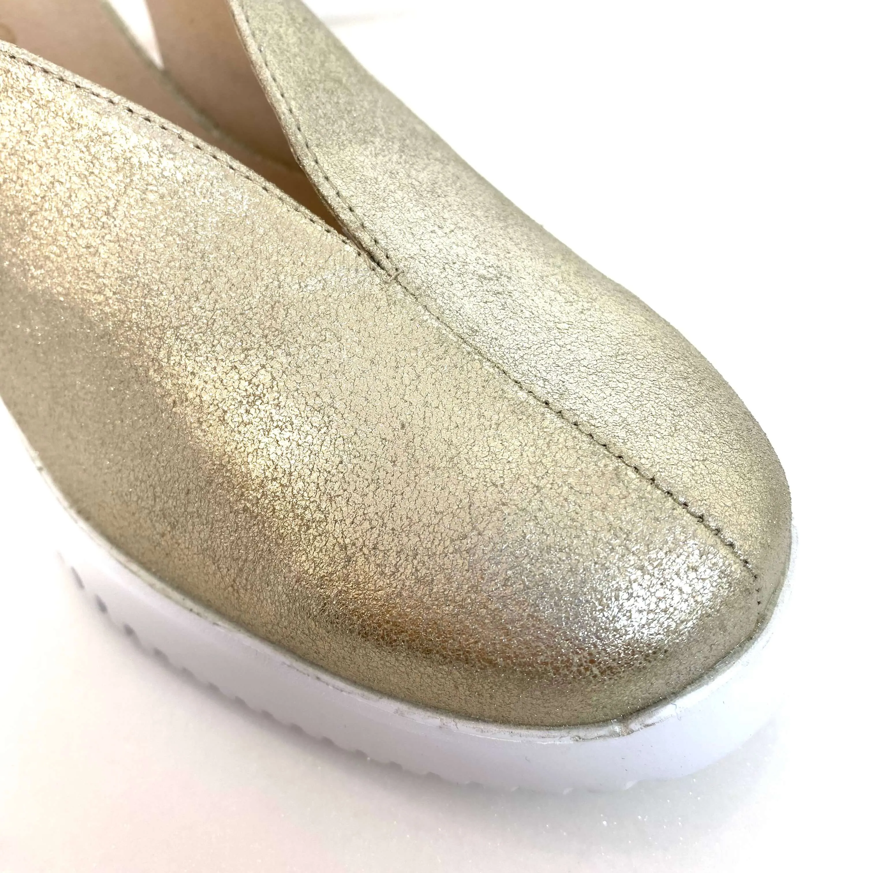 Wonders Gold Leather Sling Back Wedge Shoes