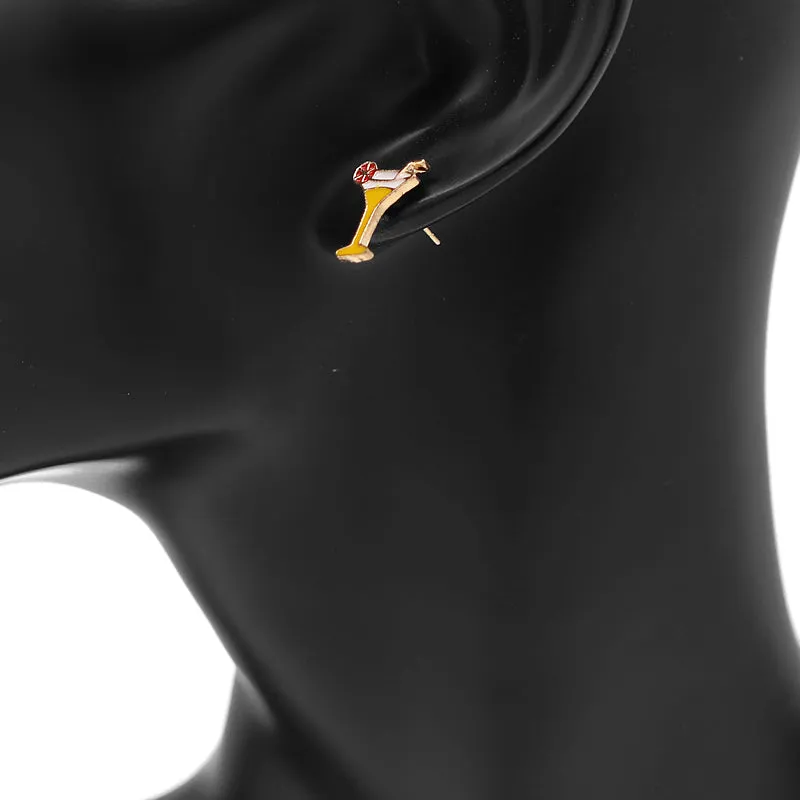 Yellow Martini Glass Mini Stud Earrings