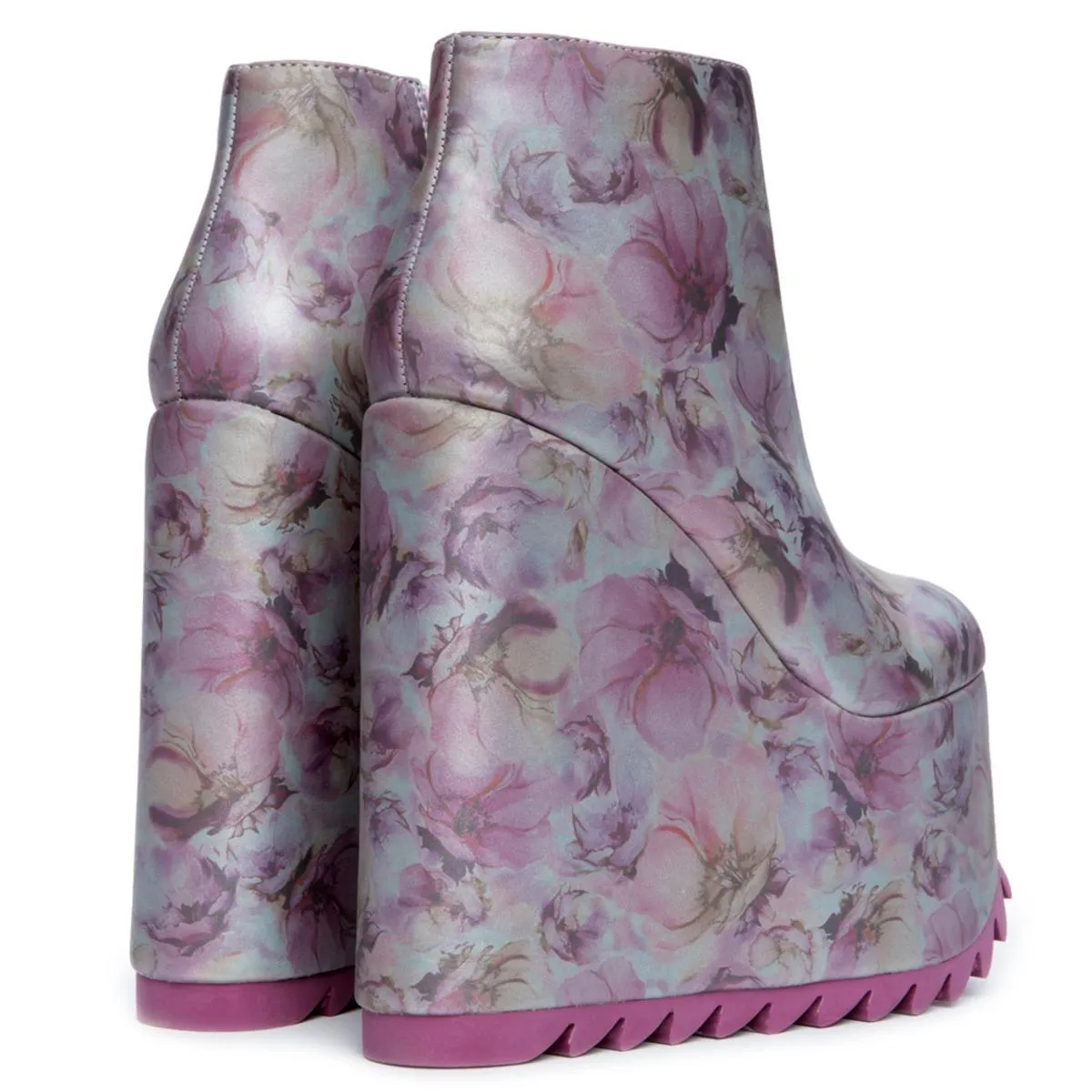 YRU Dimension Women's Lavender Floral Platform Wedged Booties