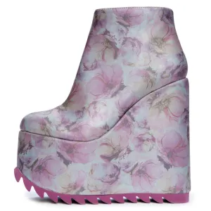YRU Dimension Women's Lavender Floral Platform Wedged Booties