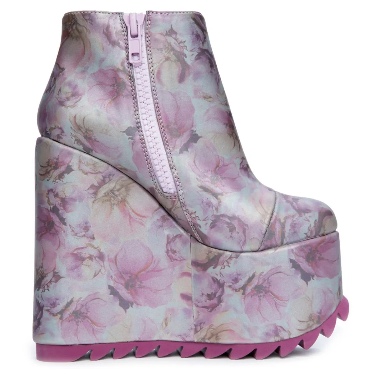 YRU Dimension Women's Lavender Floral Platform Wedged Booties