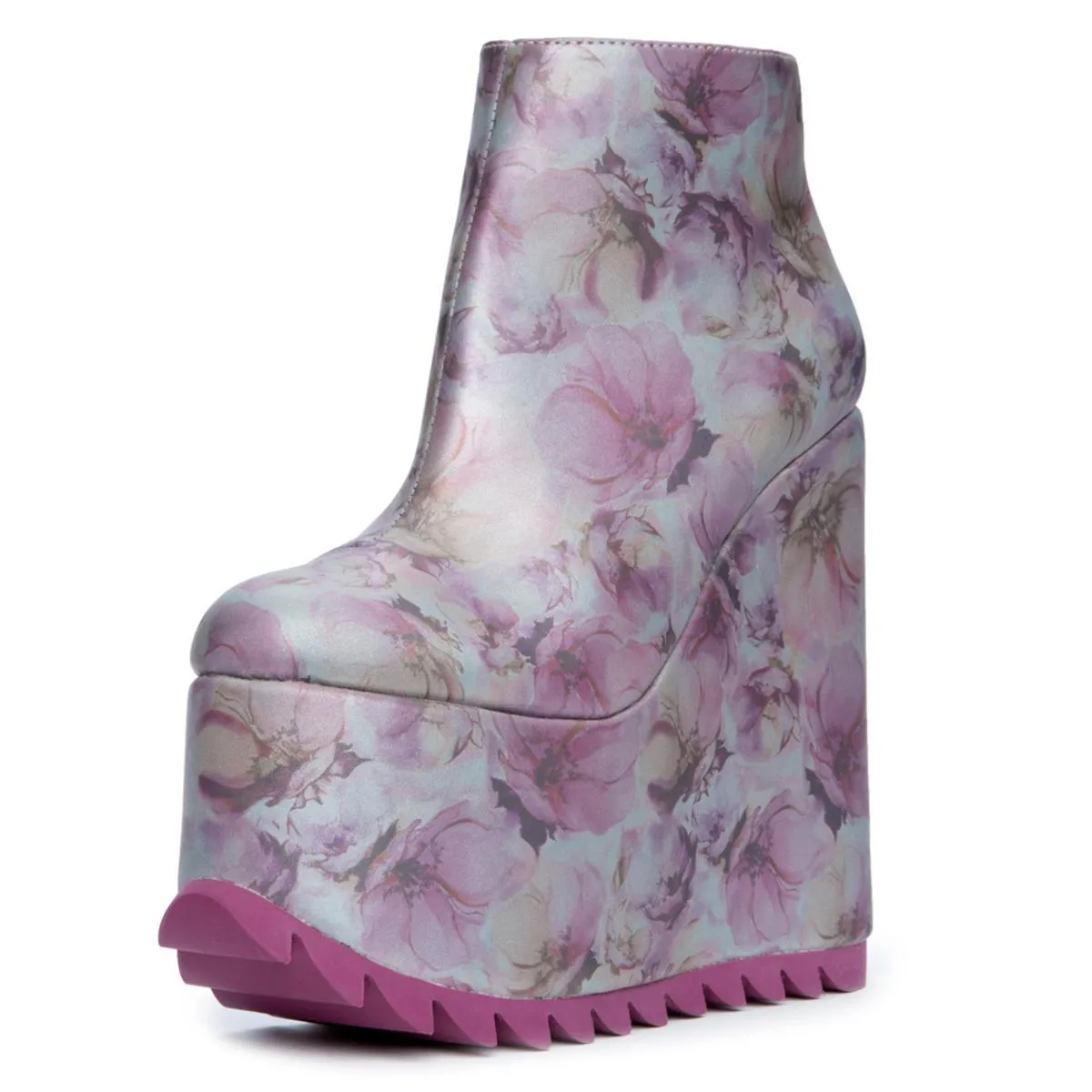 YRU Dimension Women's Lavender Floral Platform Wedged Booties